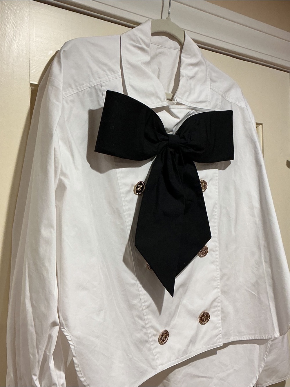 NWOT Edward Achour White Long Sleeve Shirt with Bow, Size FR 38 - Picture 3 of 7
